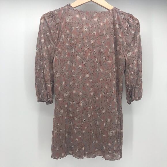 Inturtians Silk Top Womens Medium Brown Floral 100% Silk - Picture 2 of 10